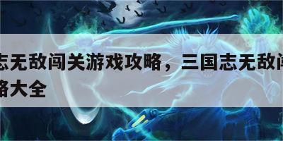 三国志无敌闯关游戏攻略，三国志无敌闯关游戏攻略大全